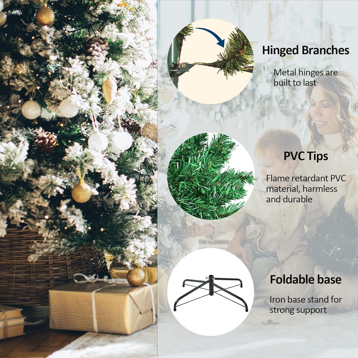 Artificial Christmas Tree, 7FT Premium Pine Unlit Holiday Decoration, Full Size Décor Easy Assembly Metal Stand