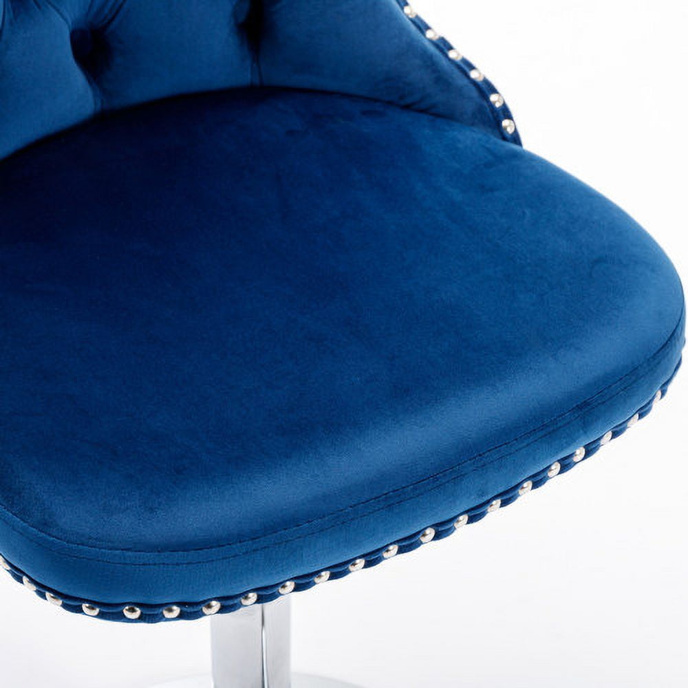 BSHTI Swivel Velvet Barstools Adjusatble Seat Height from 25-33 Inch, Modern Upholstered Chrome base Bar Stools with Backs Comfortable Tufted,Blue,Set of 2