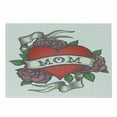thumbnail image 1 of Old School Cutting Board, Simple Classic Tattoo Design Heart with Roses and Mom Lettering on Ribbon, Decorative Tempered Glass Cutting and Serving Board, in 3 Sizes, by Ambesonne, 1 of 2