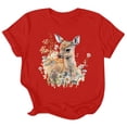 thumbnail image 3 of Graphic Tees for Women T-Shirt for Everyday casual Daily Wear Round Neck Deer Head Print Basic Top Women’s Short Sleeve Tee Red M, 3 of 3