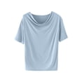 thumbnail image 3 of Hvot&aat Women's Summer T Shirts Pleated Cowl Neck Short Sleeve Blouses Solid Color Loose Fit Going Out Tees, 3 of 5