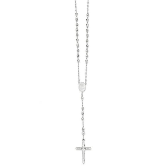 14k White Gold Diamond-cut 3mm Beaded Rosary Necklace