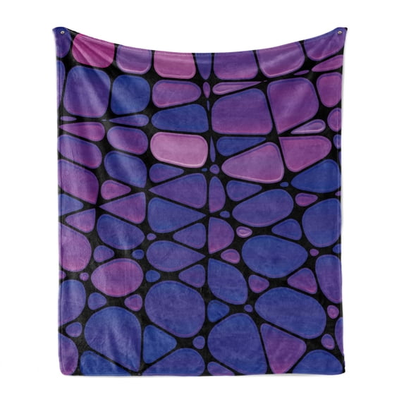 Abstract Soft Flannel Fleece Blanket, Contemporary Stained Glass Design with Graphic Drops Mosaic Vibrant Pattern, Cozy Plush for Indoor and Outdoor Use, 70" x 90", Purple Pink Black, by Ambesonne