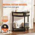 thumbnail image 2 of KFFKFF Semi-Circle Rattan Accent Table with Dual Drawers, Entryway Rattan Table Featuring Sliding Natural Rattan Door, Storage-Friendly Table for Lounge, Study, Foyer, or Media Wall, in Black, 2 of 9