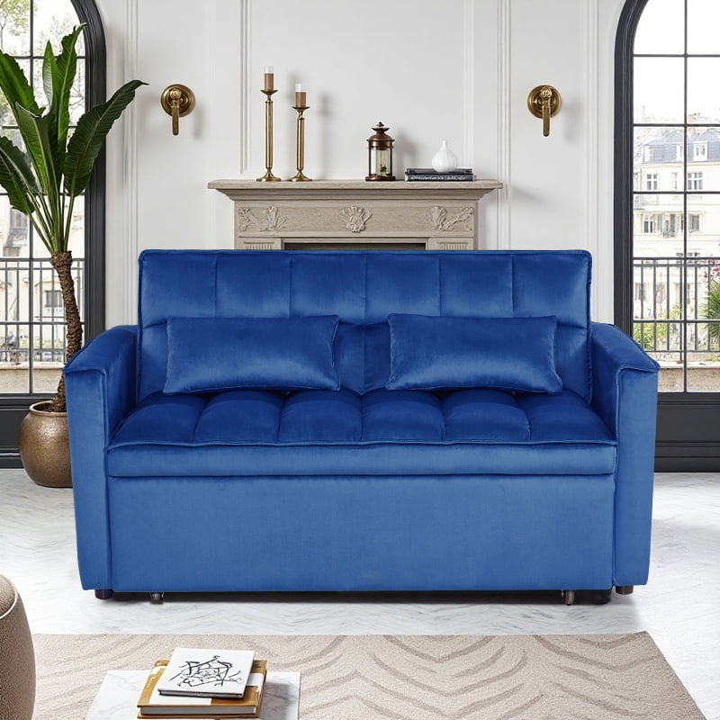 Gewnee 54" Velvet Upholstered Pull Out Sleeper Loveseat for Home,Office,Guest Room.Blue