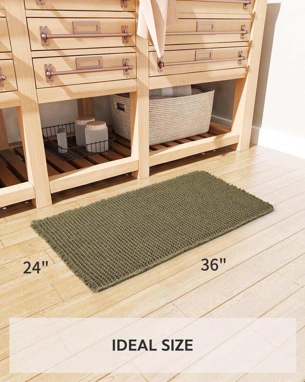 Waffle Bath Mat, Boho Bathroom Rugs Non Slip Washable Super Absorbent Quick Dry Farmhouse Bathroom Decor