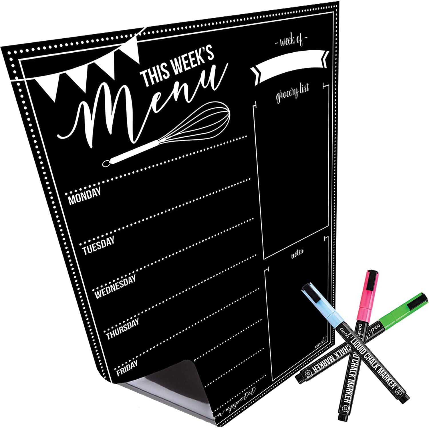 Dry Erase Menu Board,Loftstyle Refrigerator Menu Magnetic Chalkboard White Board Magnetic Weekly Planning Board Meal Planner 16x12 Inch,Magnetic Markers and Magnetic Eraser Stain Resistant Technology