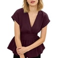 thumbnail image 5 of Endives Womens Short Sleeve T- Shirt V Neck Ruched Waist Peplum Top Chic Daily Wear Casual Blouse Summer Outfit, 5 of 6