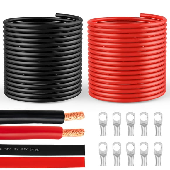 SZLYYDS 6 Gauge Wire 6 Awg Wires 20 FT Black + 20 FT Red, 6 Gauge Battery Cable 6awg Marine Wires, 6awg Copper Wire Welding Cable Standard with Cable Lugs Terminal Conne