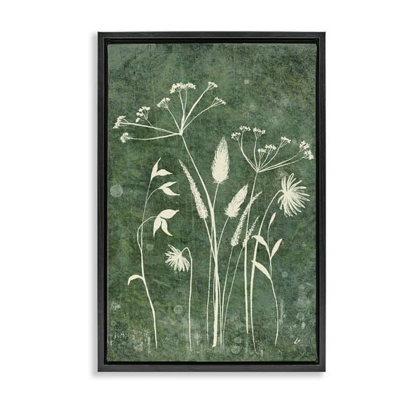 Stupell Industries Wildflowers on Rustic Green Plants & Flowers Painting Black Floater Framed Canvas Art Print Wall Art, 17 x 25