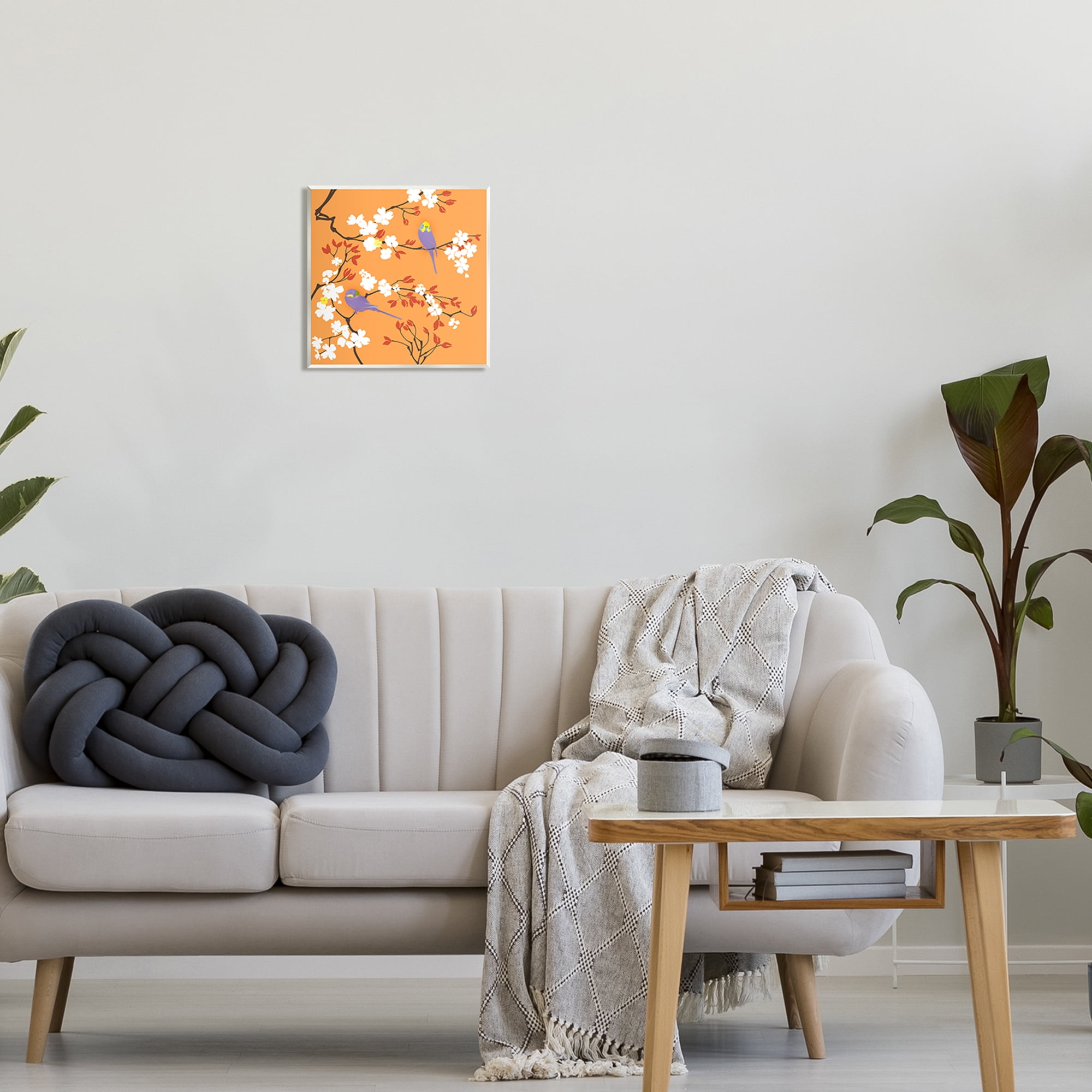 Stupell Industries Parakeets on Orange Animals & Insects Painting Unframed Art Print Wall Art, 12 x 12