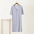 thumbnail image 4 of POIUYTR Women Summer Pajama T-shirt Dress Casual V Neck Short Sleeve Shift Pj Midi Dress Loose Fit Nightgown, 4 of 6