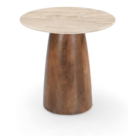 Meridian Furniture Liona Beige Marble And Mango Wood End Table