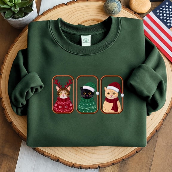 Cat Christmas Embroidered Sweatshirt, Cat Lover Gift For Christmas, Womens Christmas Sweatshirt, Holiday Sweatshirt, Cat Mommy Shirt, Winter