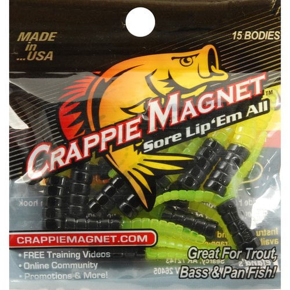 (3 pack) Leand Lures Crappie Magnet Lure Body Pack, Chartreuse & Black, 15 Piece, 87273