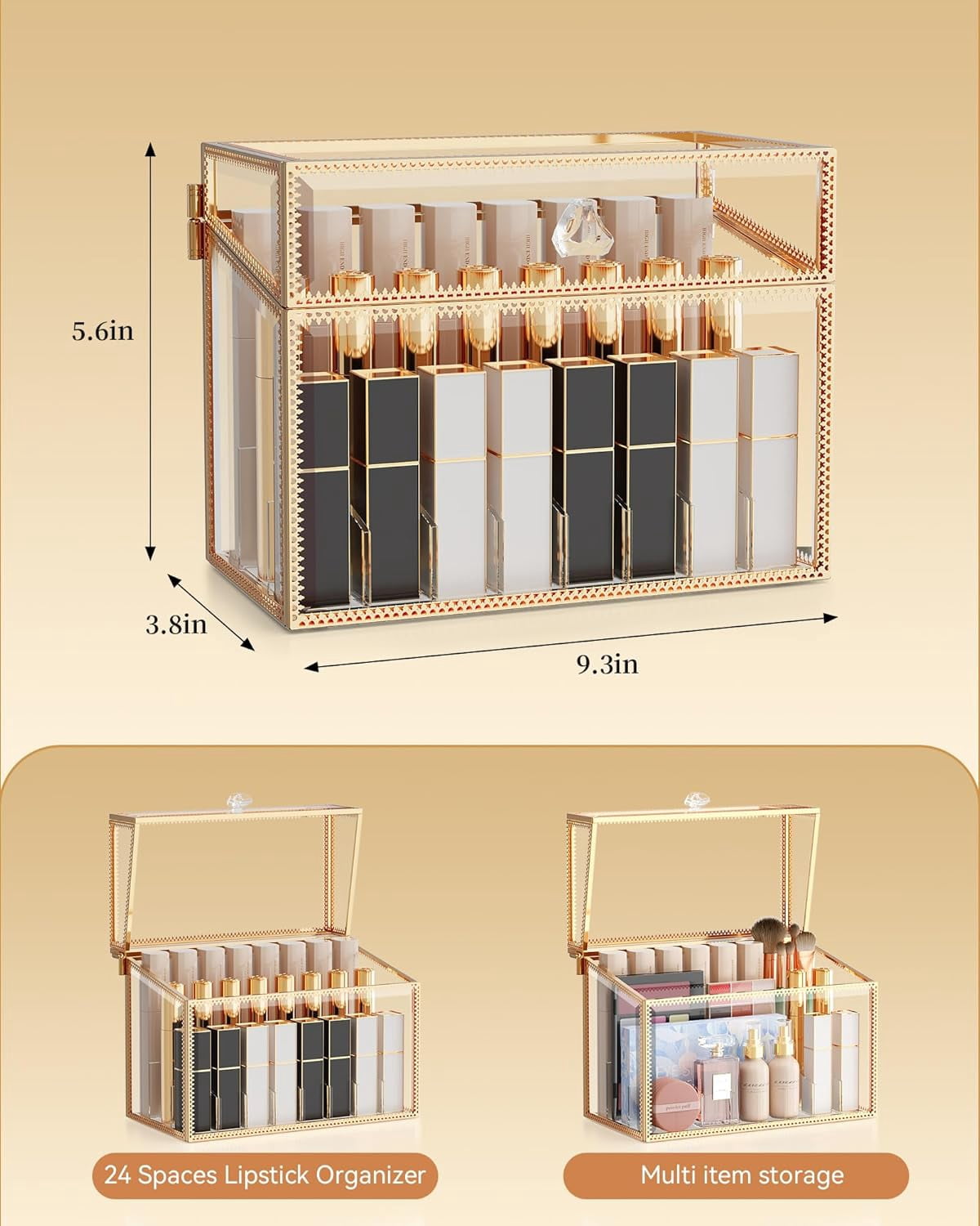Lipstick Organizer Holder - 24 Spaces, Tempered Glass Lip Gloss and Perfume Organizer,Vanity Lipstick Holder and Organizer.