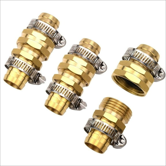 3Sets Brass 3/4" Garden Hose Mender End Repair Male Female Connector with Stainless Clamp 3/4"