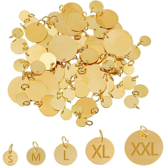 1 Set 110Pcs 5 Styles 8/10/12/15/20mm Brass Stamping Charms Flat Round Metal Blank Tag Charms Golden Blanks Pendants with Jump Ring for DIY Bracelet Necklace Jewelry Craft Making