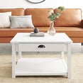 thumbnail image 2 of Walker Edison Modern Country Square Coffee Table Living Room Accent Ottoman Storage Shelf 30 Inch, Brushed White, 2 of 5