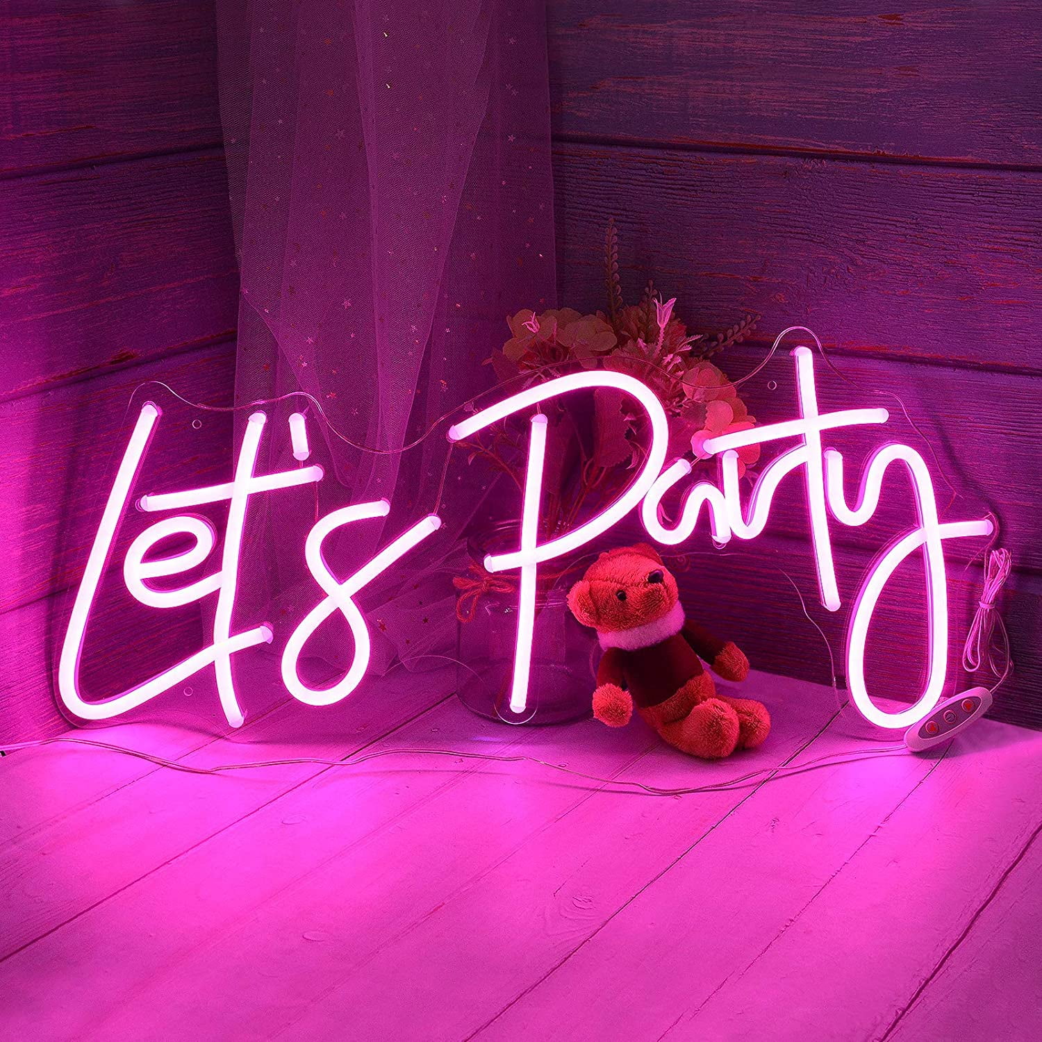 Pink Lets Party Neon Sign for Wall Decor Art Decoration Neon Light for