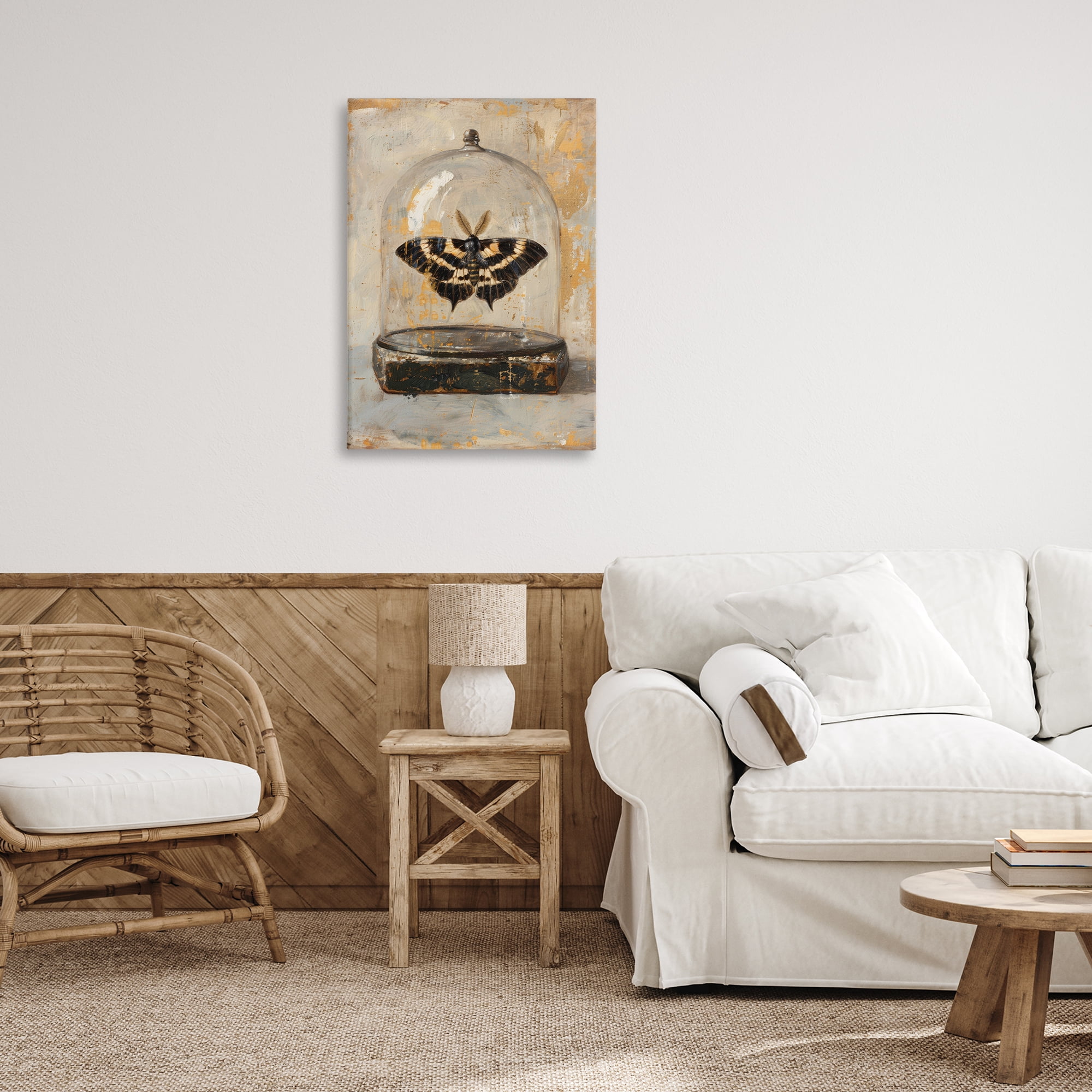 Stupell Industries Rustic Moth in Glass Animals Painting Wrapped Canvas Art Print Wall Art, 20 x 30