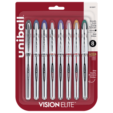 Uniball Vision Elite Rollerball Pens, Bold Point (0.8mm), Assorted Ink, 8 Count