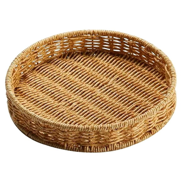 Bandeja redonda para servir, cesta tejida a mano, organizador decorativo para el hogar y el hogar, comida, Grande