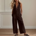 thumbnail image 4 of ClodeEU Women's Sleeveless Wide Leg Jumpsuit,Button Down Casual Linen Romper with Pockets Brown,Women's Plus M, 4 of 9