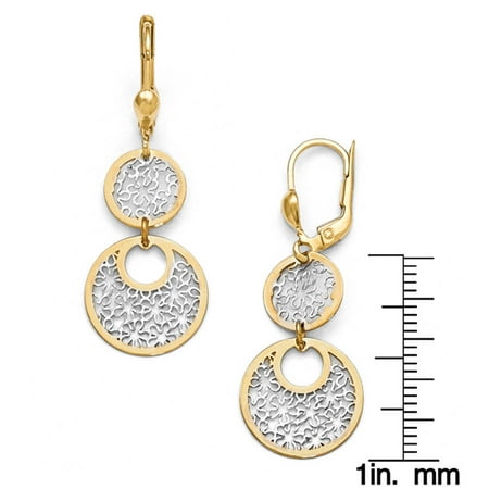 14kt Gold with White Rhodium Polished and Textured Leverback Earrings