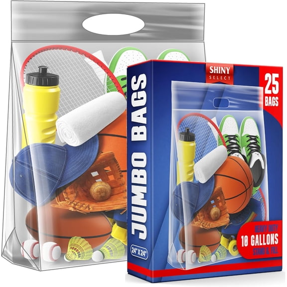 [25 Bags] Jumbo Extra Large Zipper Food Storage Bags with Handle, 10 Gallon Heavy Duty 4 Mil. Thick, Clear, Resealable Bag for Seasonal Clothes Bedding Travel Moving