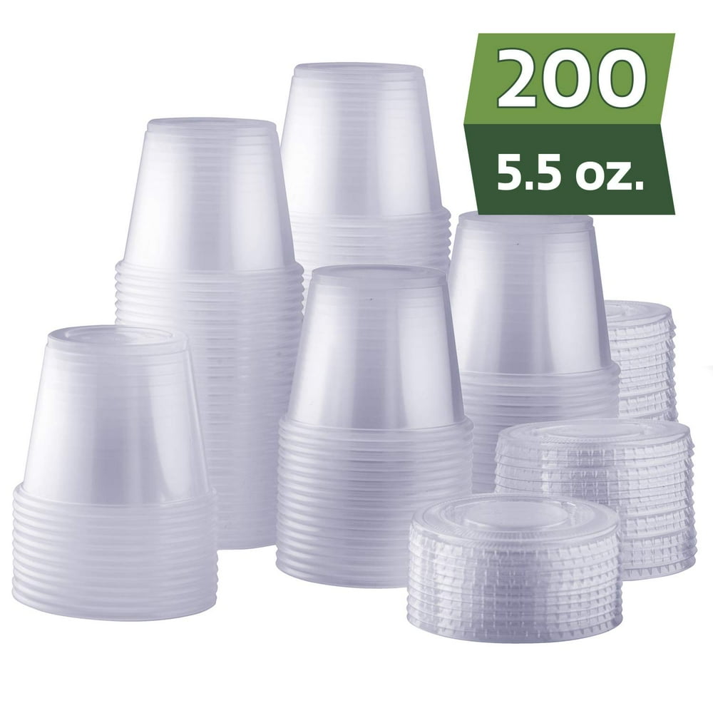 [200 Sets 5.5 oz.] Plastic Disposable Portion Cups with Lids, Souffle Cups, Condiment Cups