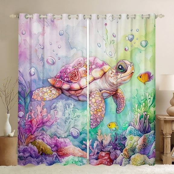 Erosebridal Sea Turtle Curtains Pack of 2 (38x45) for Teens, Dreamy Sea Curtains for Living Room, Watercolor 30%-50% Black Out Curtains, Bedroom Curtains Room Decoration