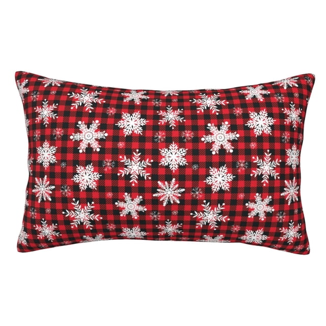 Fotbe Snowflake red plaid Funda de Almohada Decorativa Estilo Occidental, Lujo en Algodón, Fundas para Almohadas King, Cojín Estampado para Decoración del Hogar-14"x20"