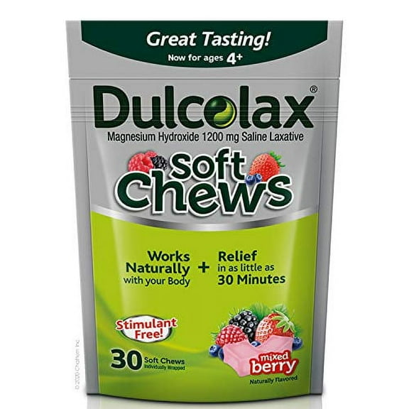 Dulcolax Soft Chews Stimulant Free & Gentle Constipation Relief, Mixed Berry, 30 Count