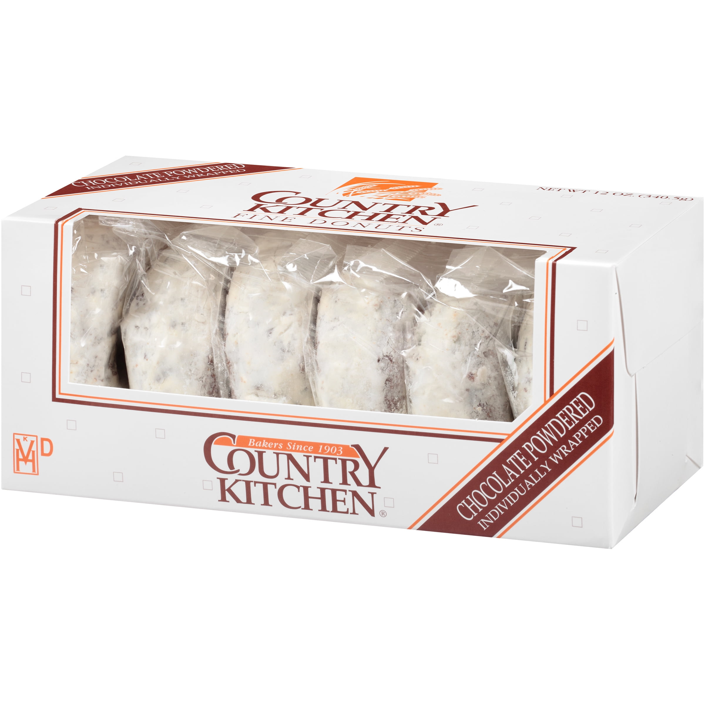 Country Kitchen Chocolate Powdered Topping Fine Donuts 6 Count Box, Shelf Stable