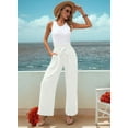 thumbnail image 4 of Women'S Wide Leg Lounge Pants with Pockets High Waisted Adjustable Tie Knot Loose Trousers White XL, 4 of 8
