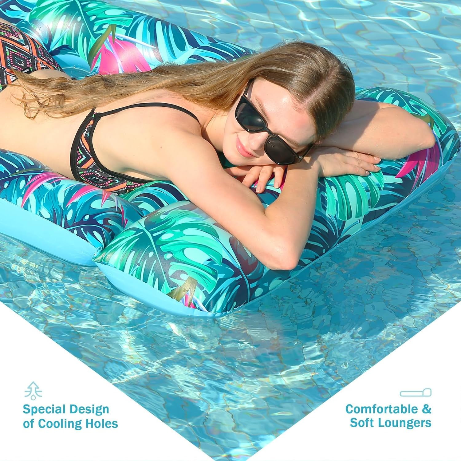 Inflatable Pool Floats Adult Heavy Duty, 74X34in Oversized Pool Float Lounger Floating Chair Raft with Headrest Cup Holder, Cooling Pool Lounge Lake Lounge Tanning Floats Summer Beach Outdoor