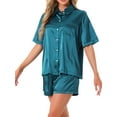 thumbnail image 4 of INSPIRE CHIC Women's Pajamas Set Button Down Notch Collar Short Sleeve with Shorts Set Soft Cozy Lounge Set S Blue, 4 of 6