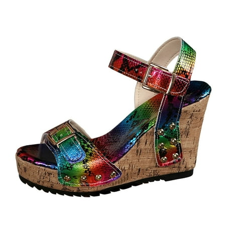 

YUHAOTIN Hot Pink High Heels New Casual Slipper Lady Slides with Square Head Hollowed Out Ladies Beach Flip Flops Flat Sandals Shoes Gold High Heels Sandals Women