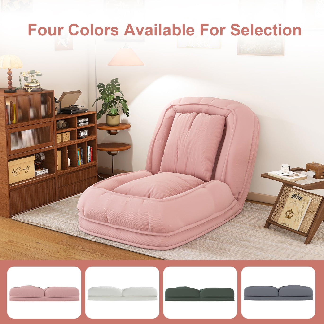Human Dog Bed with 5 Adjustable Positions, 2 in 1 Folding Lazy Sofa Bed, Corduroy Orthopedic Big Bean Bed for Living Room, Pink