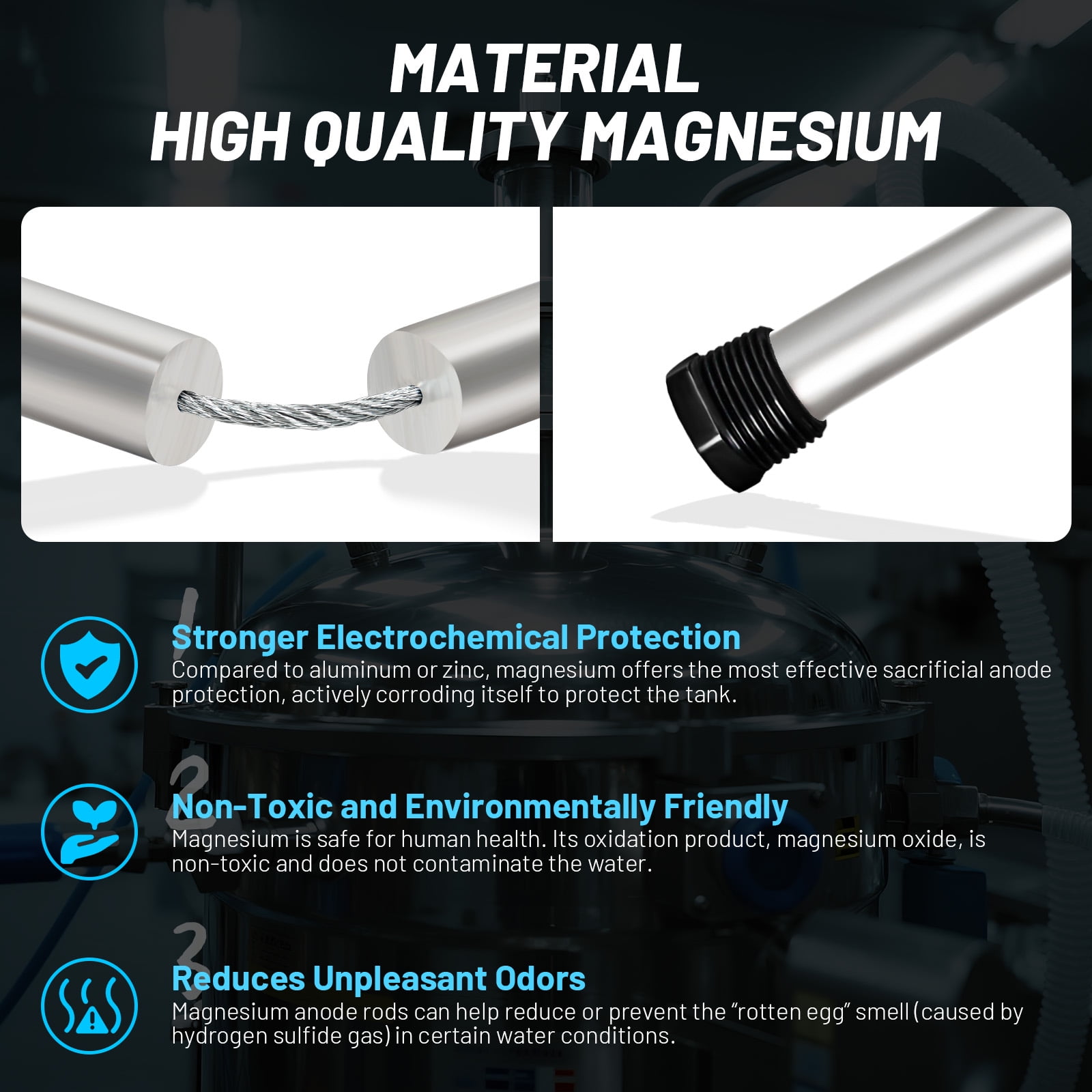 Chudeng Water Heater with Magnesium Anode Rod, Hex Socket Tool and Teflon Tape