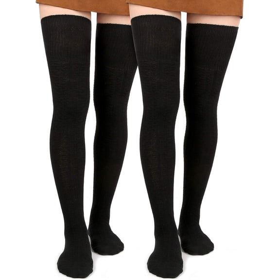 QIANJIA Women Thigh High Socks Extra Long Cotton Knit Warm Thick Tall Long Boot Stockings Leg Warmers