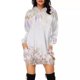 thumbnail image 4 of Vestido con capucha y cuello redondo largo informal con estampado floral en 3D para mujer, 4 of 4