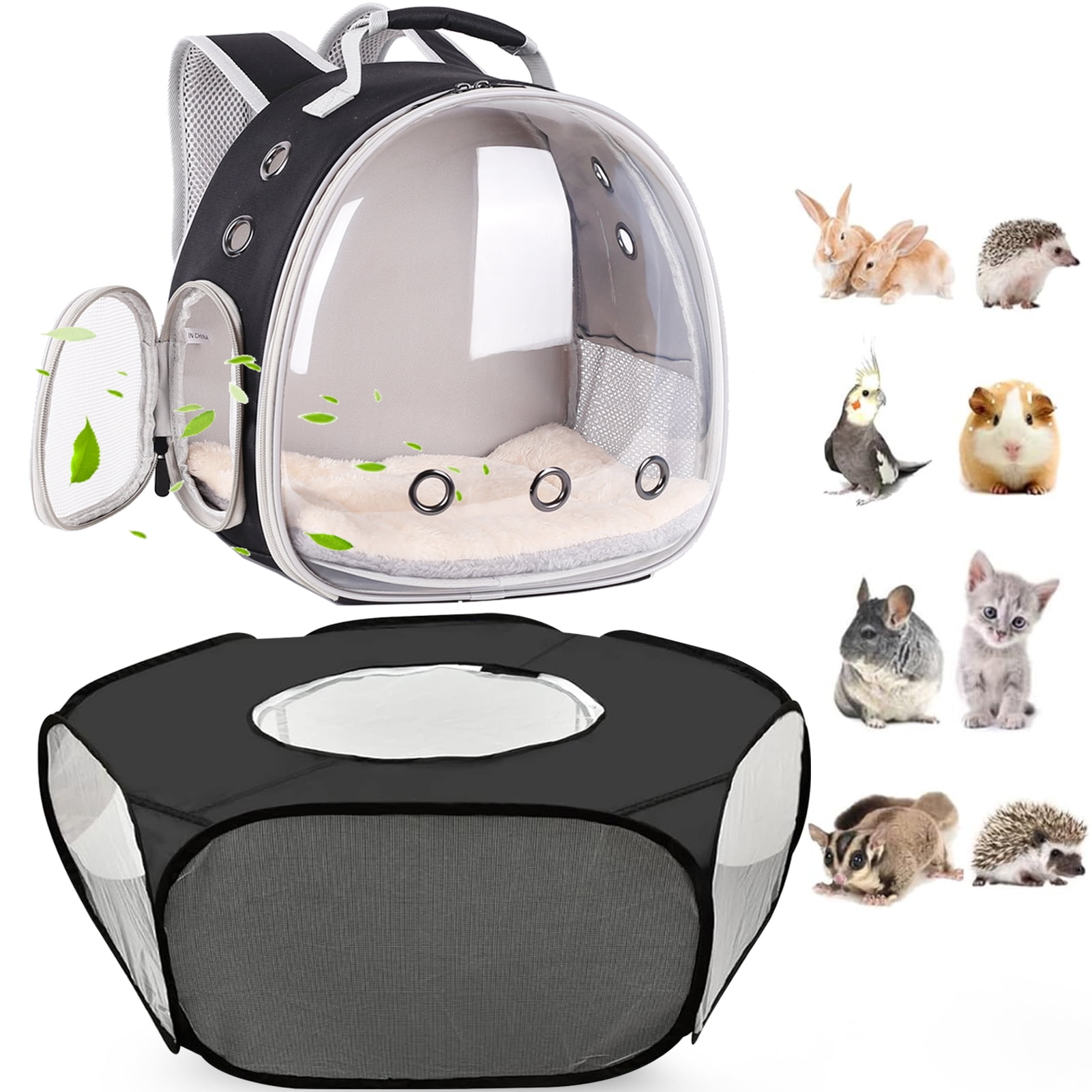 2-Pack Guinea Pig Carrier Backpack and Playpen with Lid, Breathable Pet Playpen Pop Open Exercise Fence, Portable Small Animal Cage for Rabbits, Chinchillas, Squirrel, Lizard, Sugar Glider