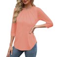 thumbnail image 4 of Otntypg Women's Dressy Business Casual Tunic Tops 3/4 Length Puff Sleeve Lace Crochet Eyelet Crewneck Ruched Pleated Solid Color T Shirts 2025 Summer Work Blouses Orange XXL, 4 of 9