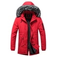 thumbnail image 5 of Men's Winter Coat Recycled Padded Winter Jacket Waterproof Puffer Jacket with Detachable Hood Solid Quilted Jacket A-Red XXXL, 5 of 5