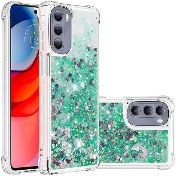 Glitter Case for Moto G Stylus 2022 4G,Moto G Stylus 2022 Glitter Case Sparkling Quicksand Shiny Floating Liquid Transparent Soft TPU Phone Case for Moto G Stylus 2022 Green Love