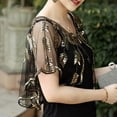 thumbnail image 4 of Retro 1920s Beaded Sequin Shawl Vintage Evening Cape Sheer Mesh Embroidery Leaf Wraps Women Party Accessories Black gold, 4 of 7