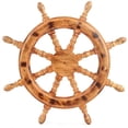thumbnail image 5 of Nautical Wooden Ship Wheel Handcrafted Premium Heavy Wall Decor Accents & Sculptures | Rustic Primitive Antique Finish | Wall Hanging Ideas | Maritime Captain's Ocean Themed Gifts (Ochre) (18 Inches), 5 of 5