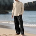 thumbnail image 4 of Gamivast Men's 2 Piece Lounge Set Long Sleeve Pleated Front Henley Shirt and Loose Fit Wide Leg Pants Breathable Soft Cotton Linen Blend Casual Outfit Set, 4 of 5